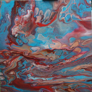 acrylgiet, blauw rood
