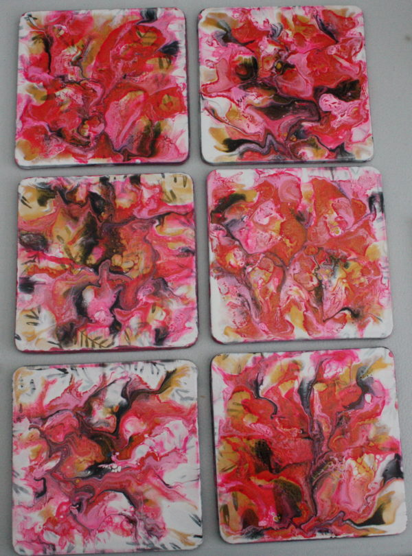 onderzetters, 6 stuks, rood